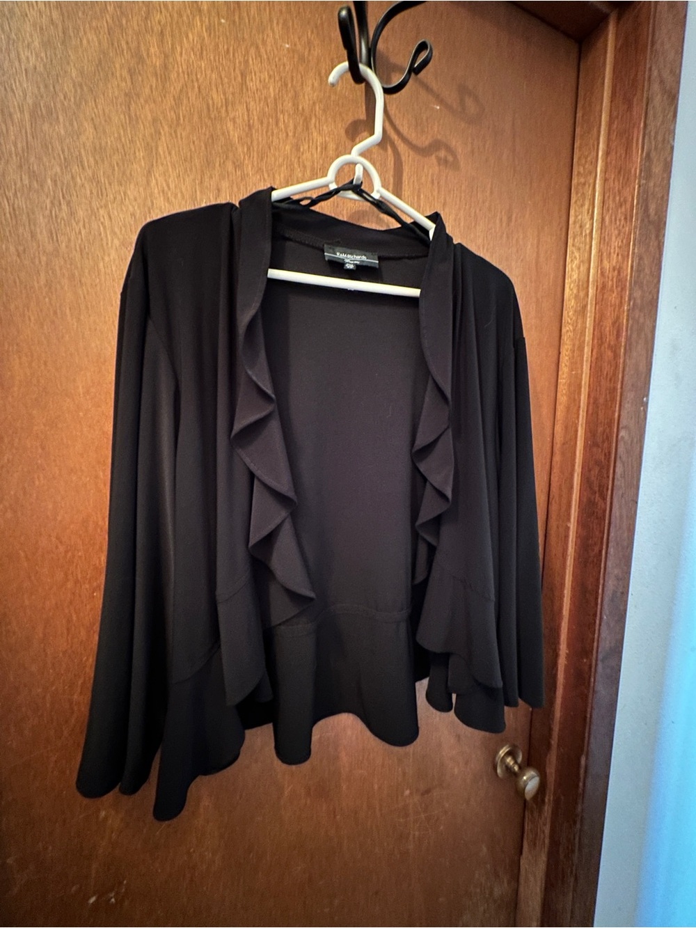 R & M Richard’s Black Ruffle Open-Front Women's Dress Cardigan